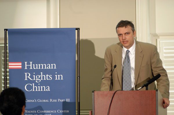Jan Kiely, Assistant Professor of History & Asian Studies at Furman, moderating the discussion during the opening address