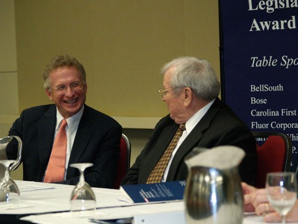 (l-r) Dr. David Shi, Furman's President, and Howard Baker at the press conference