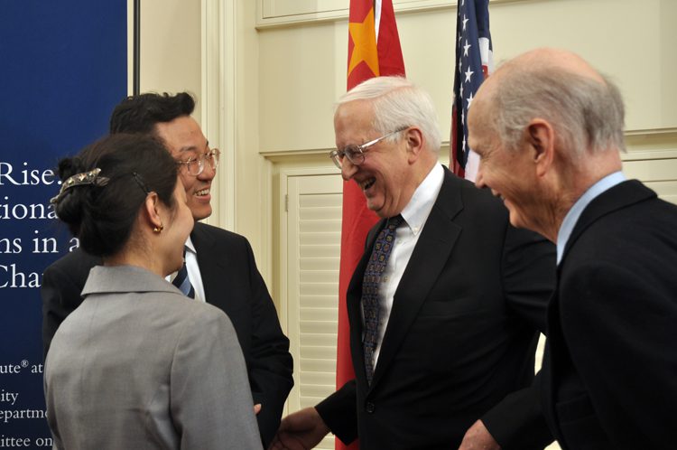 (l-r) Wang Dan, Minister Xie Feng, Stapleton Roy and Secretary Riley