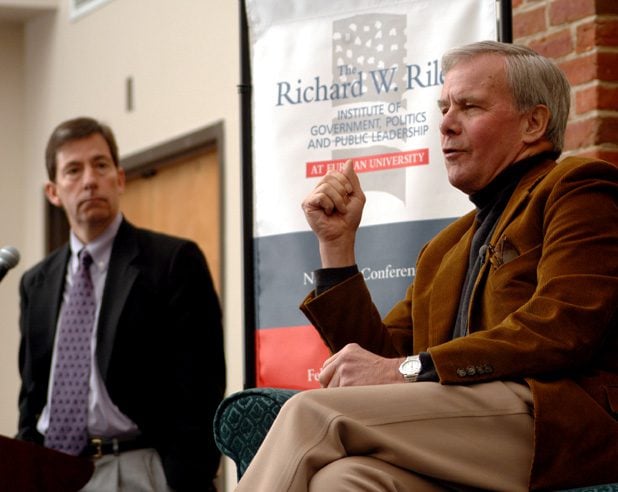 Tom Kazee, Furman's VP for Academic Affairs & Dean, and Tom Brokaw at Furman