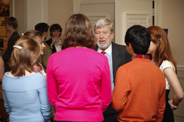 Thomas Boyatt enjoying his conversations with Furman students during the reception