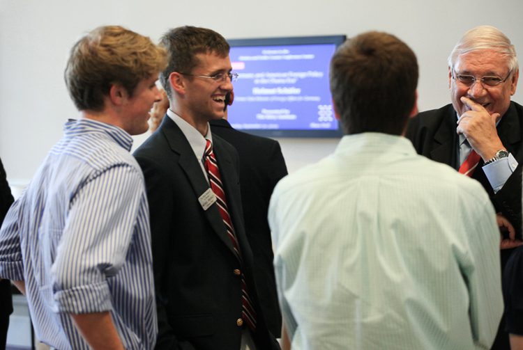 Schäfer discussing various issues of Germany's foreign policy with the students
