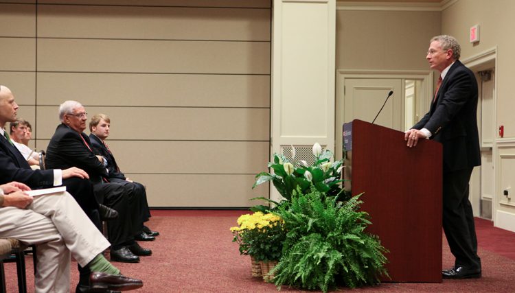 Dr. David Shi, Furman's president introducing Helmut Schäfer