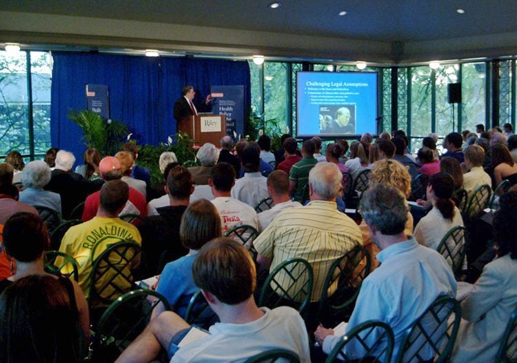 A large crowd was in attendance for Joseph Fins' address