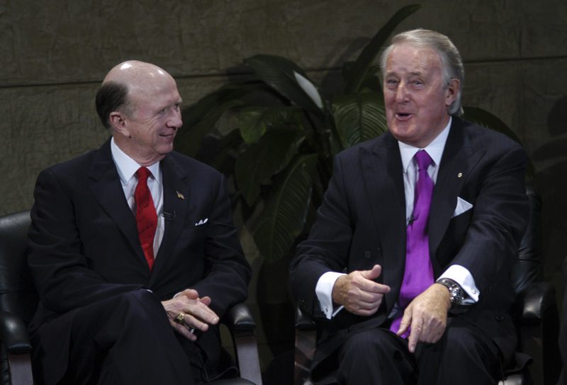 Ambassador David Wilkins and Prime Minister Brian Mulroney on the set of SCETV’s The Big Picture