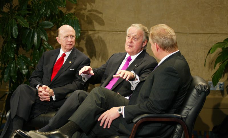 Ambassador David Wilkins, Prime Minister Brian Mulroney, and Andy Gobeil on the set of SCETV’s The Big Picture.