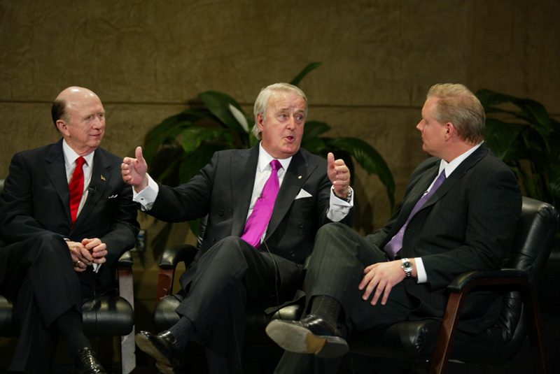 Ambassador David Wilkins, Prime Minister Brian Mulroney, and Andy Gobeil on the set of SCETV’s The Big Picture.