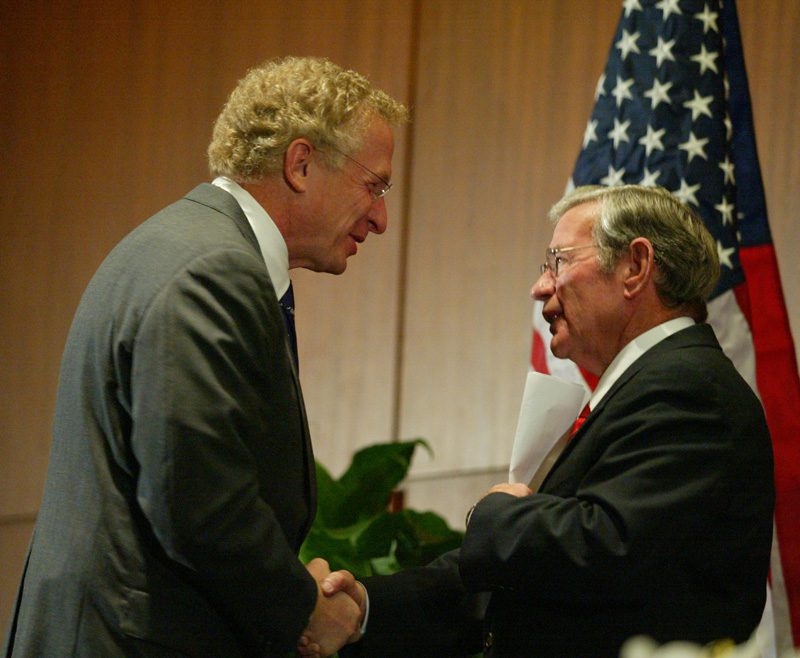 David Shi congratulates Senator Hugh Leatherman