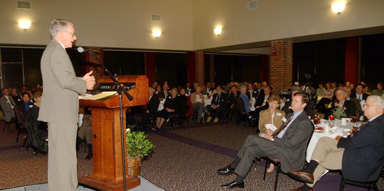 The crowd listening to Mayor Riley speak about urban policy in the 21st century