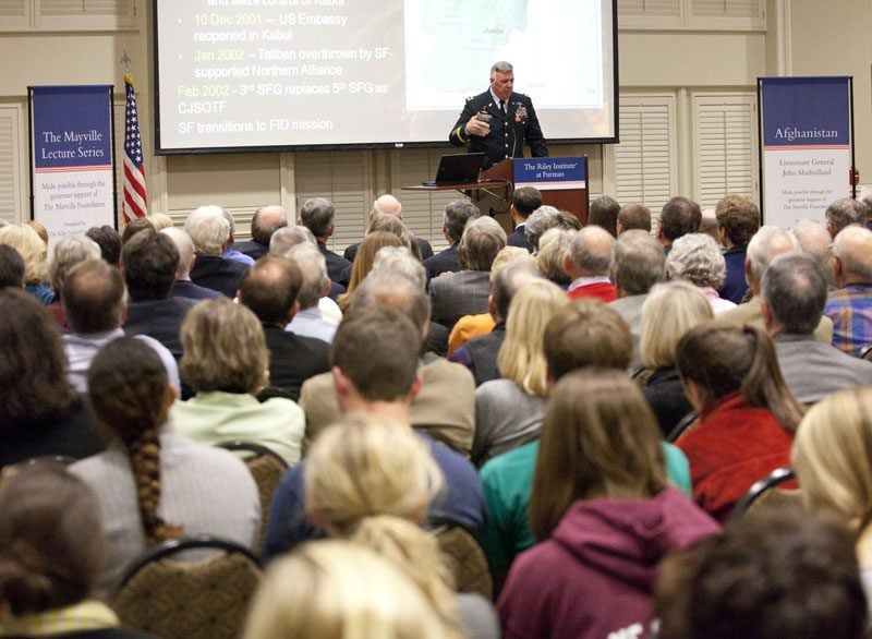 Mulholland spoke to a full house of over 400 students, faculty and community members