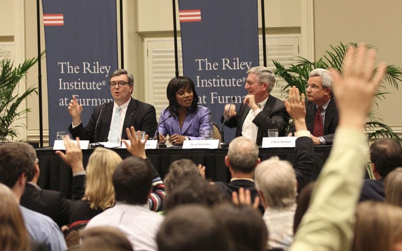 The panelists fielding questions from the audience