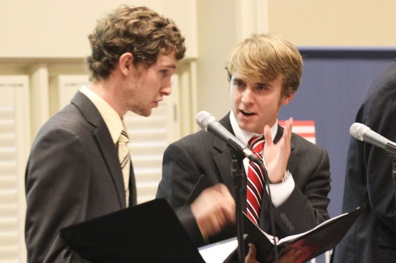 Mattson Smith and Thomas Hydrick in a heavy debate