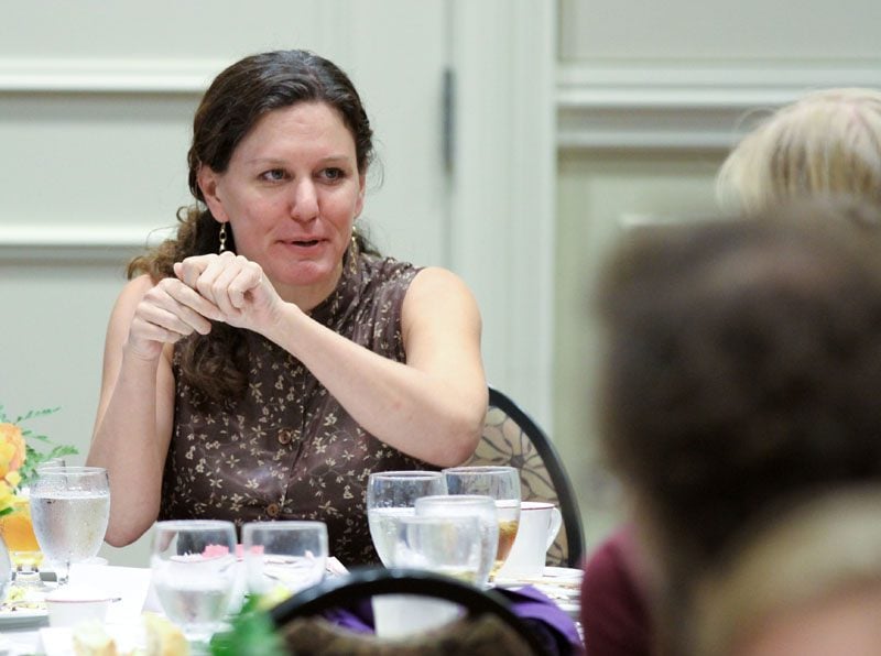 Deborah Horan talking with students