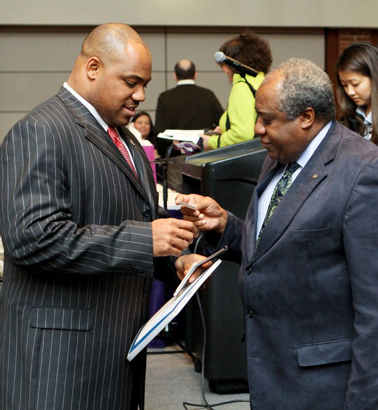 Anton Gunn speaking with a guest