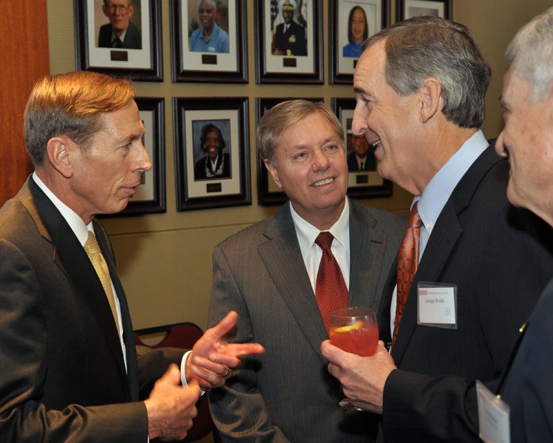 (l-r) David Petraeus, Lindsey Graham and George Wolfe