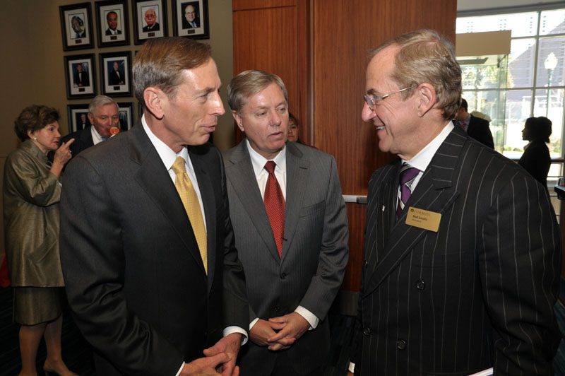 (l-r) David Petraeus, Lindsey Graham and Rod Smolla