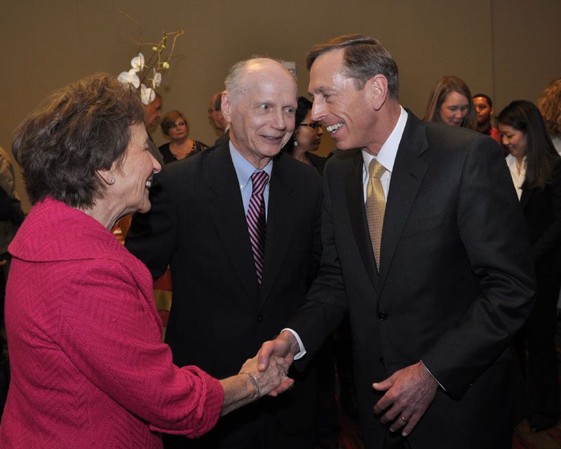 (l-r) Betty Farr, Secretary Riley and David Petraeus