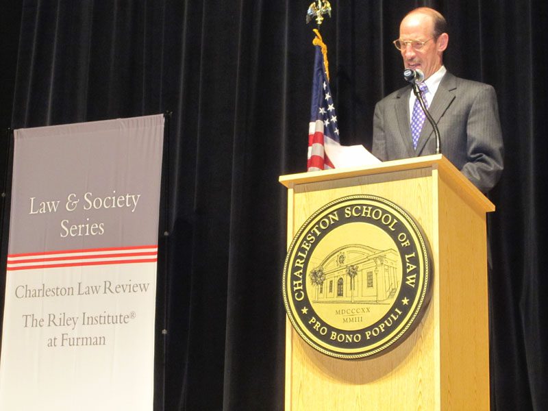 Andy Abrams, Dean of the Charleston School of Law, introducing the keynote speaker A.E. Dick Howard