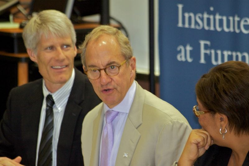 (l-r) Brent Nelsen, professor of Political Science; Rod Smolla, Furman president and renowned constitutional scholar who has argued before the U.S. Supreme Court; Teresa Cosby, constitutional law professor, former director of the S.C. Centers for Equal Justice and former S.C. assistant attorney general