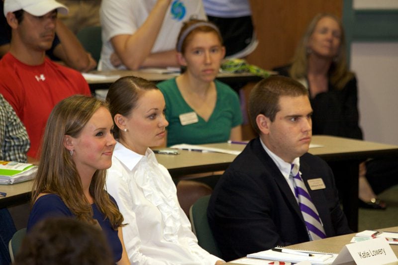 The student panel (l-r): Lee Bolton, Katie Lowery and Brendan Ryan