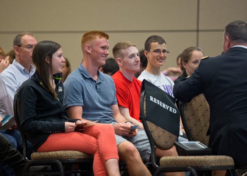 Students speaking with LTC Tom Gilleran, Department Chair of Military Science (Army ROTC) at Furman