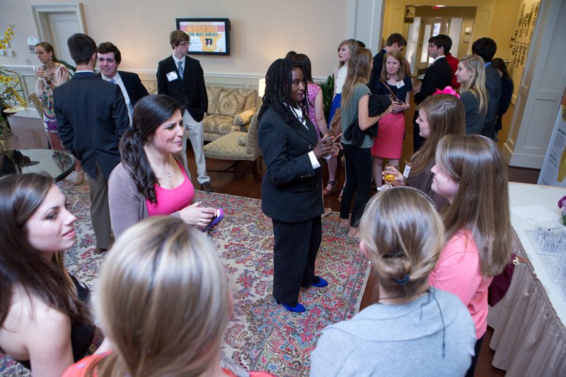 Ambassador Sanders mingling with the Hollingsworth and Townes students at a reception prior to her address