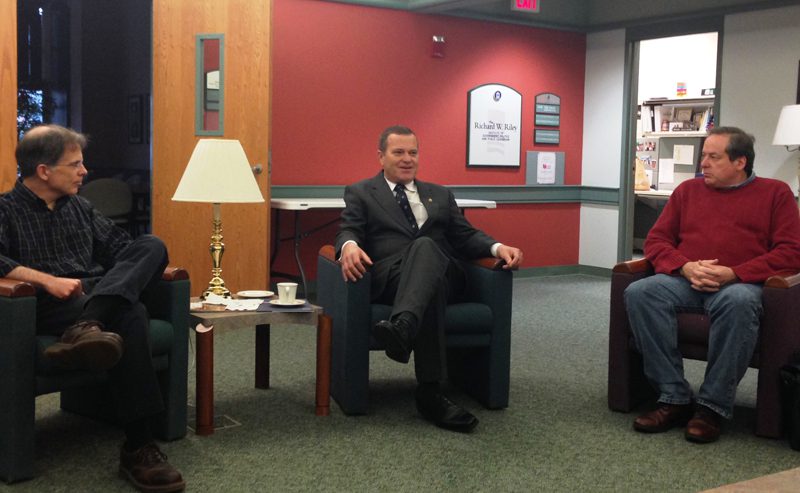 (l-r) Mike Bressler, Political Science Professor, General Lehnert and Lloyd Benson, Professor of History