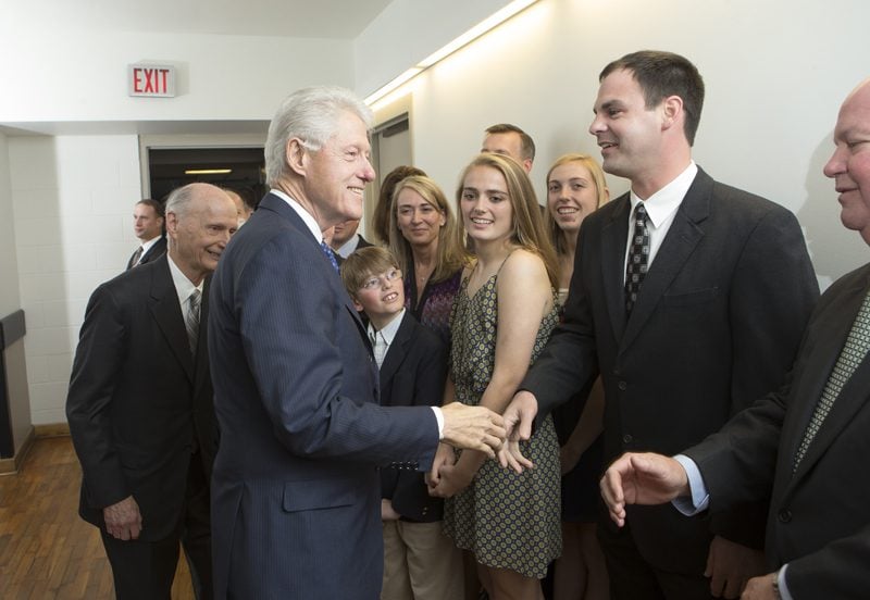 President Clinton greeting Secretary Riley's family