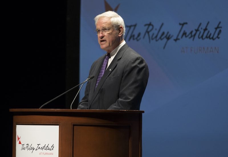 Interim Furman President Kohrt introducing Secretary Riley