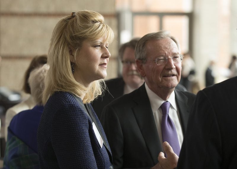 Incoming Furman President Elizabeth Davis with Dan Sanders