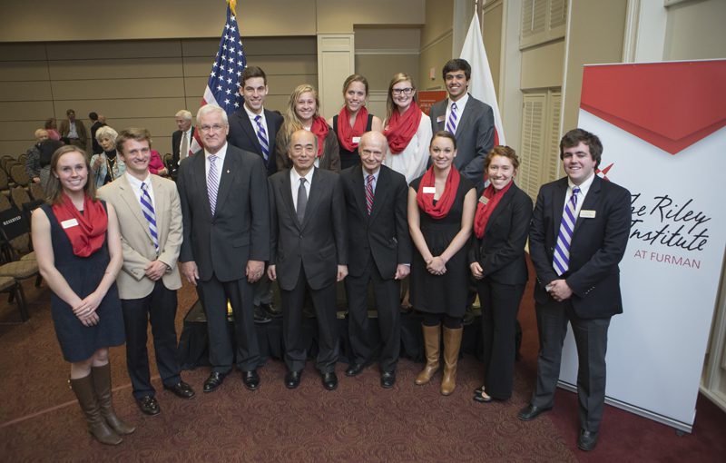 Carl Kohrt, Ambassador Kenichiro Sasae and Secretary Riley with the Riley Institute Advance Team