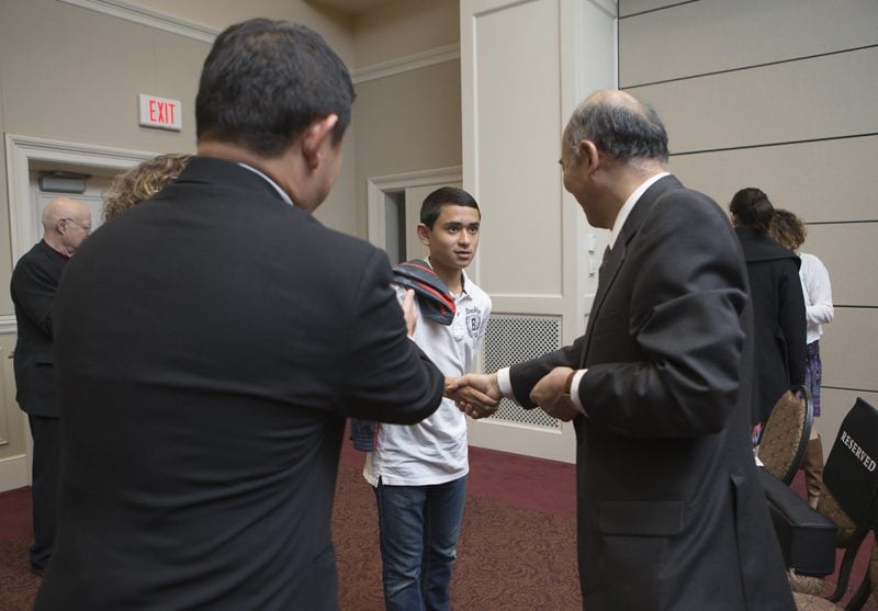 Ambassador Kenichiro Sasae speaking with a guest