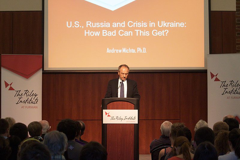 Andrew Michta delivering his address about 