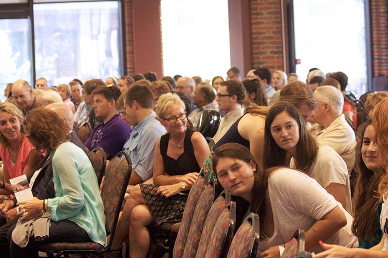 Crowd gathers for Dr. Michta's address