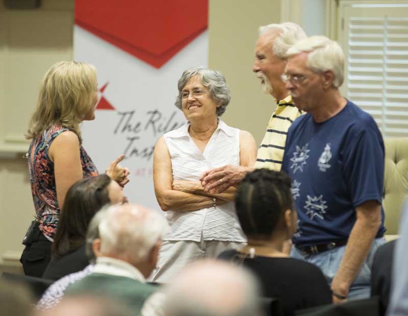 Dawn Dowden speaking with guests