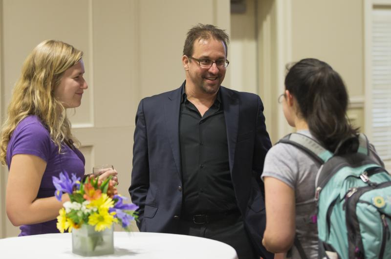 Andrew Mertha speaking with Furman students
