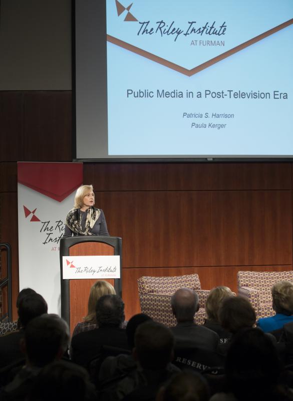 Paula Kerger, President and CEO of PBS, offering her remarks