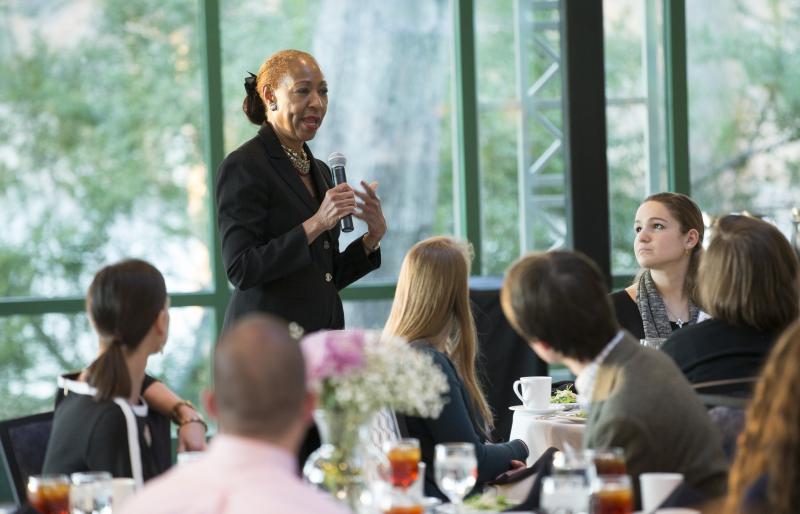 Jennifer Lawson speaks to Hollingsworth & Townes Scholars, Women in Public Media dinner