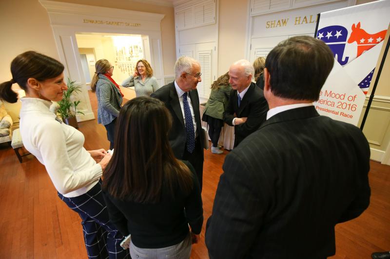 Peter Hart arrives at Shaw Hall at Younts for his public address