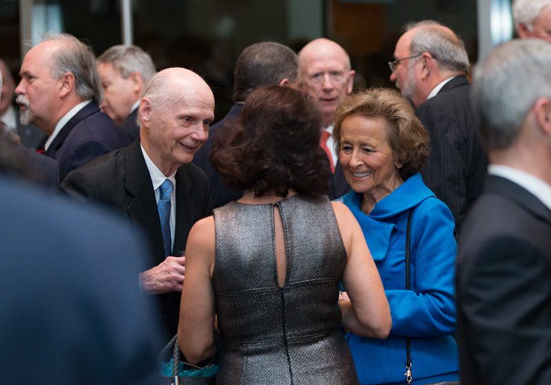Secretary Riley and Betty Farr talking with guests