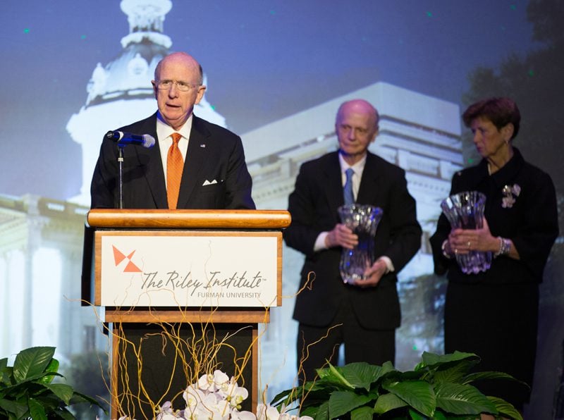 David Wilkins making remarks about the 2015 Wilkins Award for Excellence in Civic Leadership winners