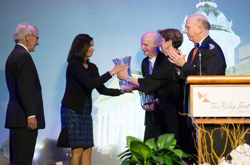 Swati Patel accepting the award for Nikki Haley