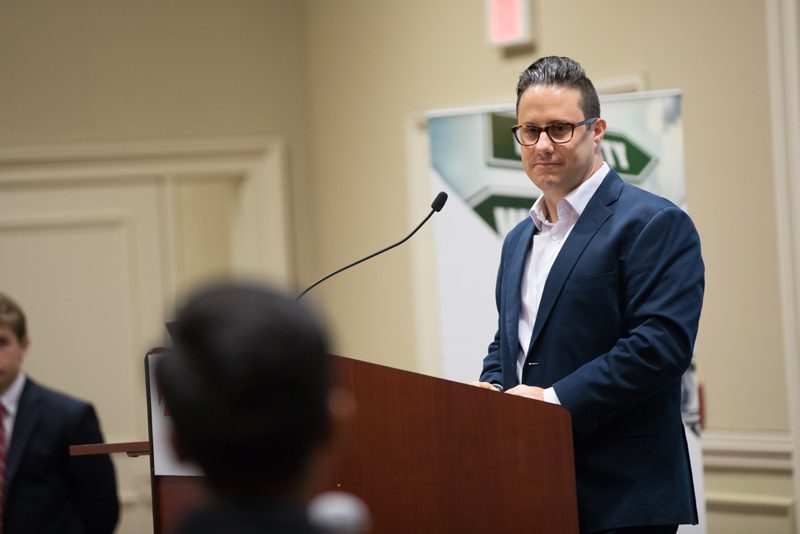 Nick Galasso taking a question from a student