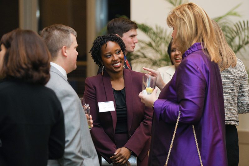 Furman alum, Alyssa Richardson, speaking with Elizabeth Davis, President of Furman University