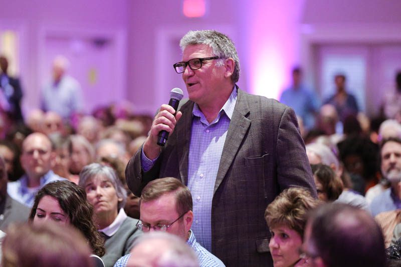 Steve O'Neill, Furman professor of History, asking a question