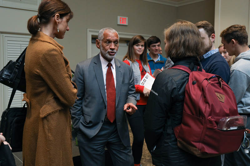 Charles Bolden speaking with students