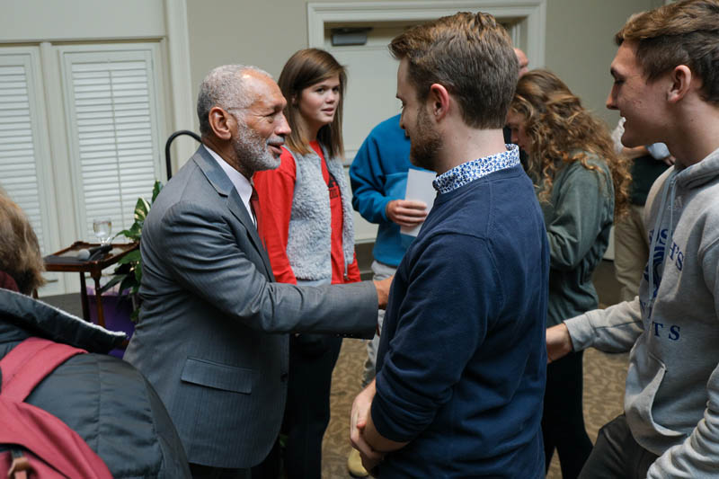 Charles Bolden speaking with students