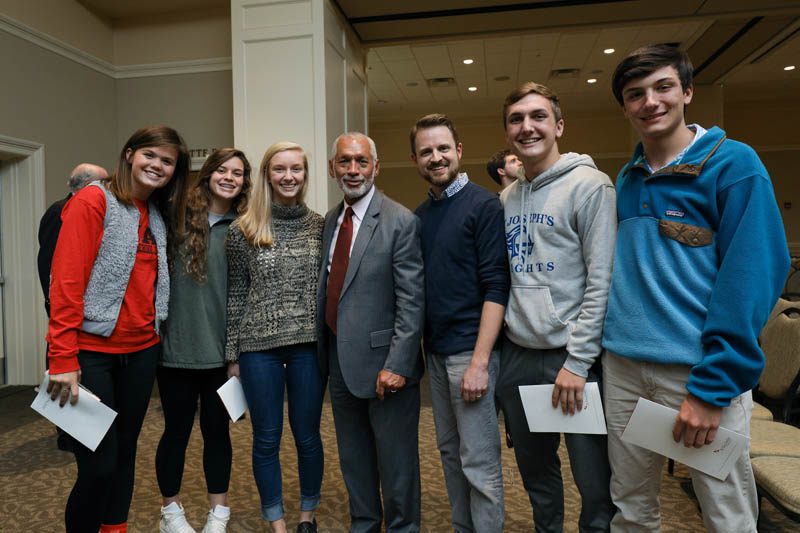 Students from St. Joseph's high school with Charles Bolden