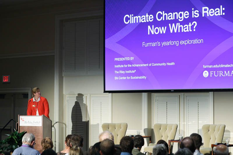 Elizabeth Davis discussing that this national conference is part of Furman’s yearlong exploration of climate change