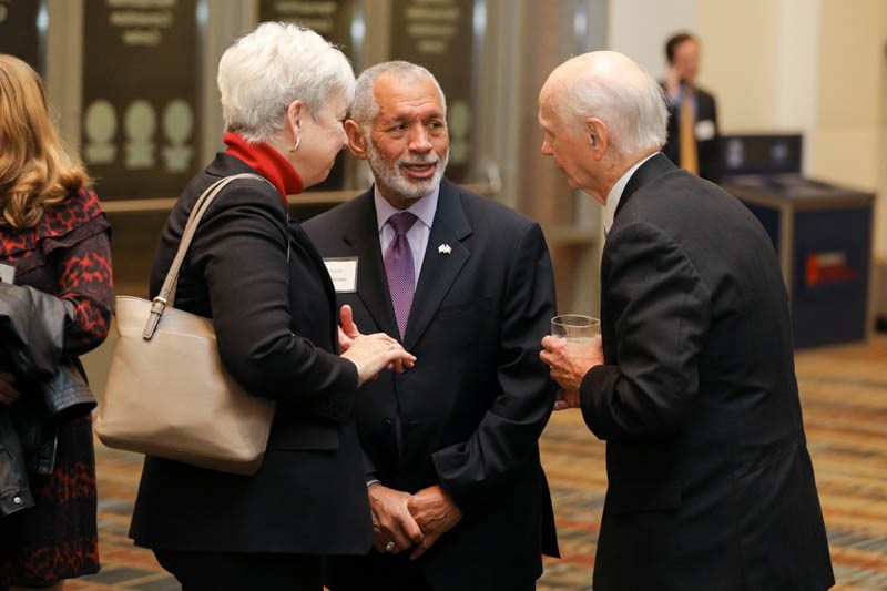 Secretary Riley speaking with Charles Bolden